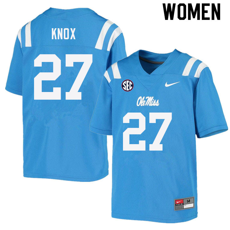 Women #27 Jalen Knox Ole Miss Rebels College Football Jerseys Sale-Power Blue